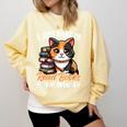 Kawaii Feline Book Reading Read Books Pet My Calico Cat Men Women Comfort Colors Sweatshirt Blue Spruce