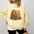 Life Is Better With Sloths And Books Cute Sloth Lover Comfort Colors Sweatshirt Blue Spruce
