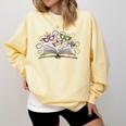 Mardi Gras Book Librarian Author Purple Beads Comfort Colors Sweatshirt Blue Spruce