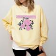Nostalgia 80s 90s Retro Style Graphics Rose Pink Flower Comfort Colors Sweatshirt Blue Spruce