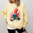 Octopus Reading Books Tea Coffee Comfort Colors Sweatshirt Blue Spruce
