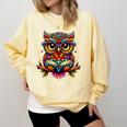 Owl With Glasses And Book Reading Comfort Colors Sweatshirt Blue Spruce