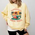 Paperbacks And Pool Days Flamingo Reading Summer Vibes Books Comfort Colors Sweatshirt Blue Spruce