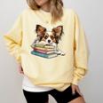 Papillon Books Reading Dog Breed Graphic For Men Women Kids Comfort Colors Sweatshirt Blue Spruce