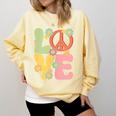 Peace Sign Love Groovy Vibes Costume Nostalgia 1980s Fashion Comfort Colors Sweatshirt Blue Spruce