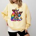 Rainbow Pride Bigfoot Reading Book With Heart Glasses Comfort Colors Sweatshirt Blue Spruce