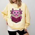 I Read Banned Books Axolotl Reading Comfort Colors Sweatshirt Blue Spruce