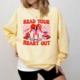 Read Your Heart Out Valentine Reading Book Kid Teacher Comfort Colors Sweatshirt Blue Spruce