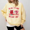 Read Your Heart Out Valentine Teacher Book Lover Comfort Colors Sweatshirt Blue Spruce