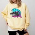 Retro 80s Shark Whale Diving Nostalgia Shark Party Comfort Colors Sweatshirt Blue Spruce