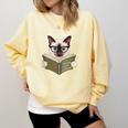 Siamese Cat Reading Book How To Train Your Human Humorous Comfort Colors Sweatshirt Blue Spruce