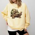 Sulcata Tortoise Reading A Book Comfort Colors Sweatshirt Blue Spruce