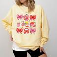 Valentine Cupid Coquette Pink Bow Apple Books Teacher Comfort Colors Sweatshirt Blue Spruce