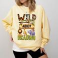 Wild About Reading Reading Books And Bookworm Library Day Comfort Colors Sweatshirt Blue Spruce