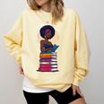 Woman And Books Stack Afro Girl Reading Lover Comfort Colors Sweatshirt Blue Spruce