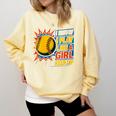 Women's Girls Softball Play Like A Girl Comic Book Pop Art Comfort Colors Sweatshirt Blue Spruce
