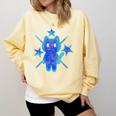 Yk2 Grunge Earthy Blue Cat With Stars Tomboy 90s Nostalgia Premium Tri-Blend Comfort Colors Sweatshirt Blue Spruce