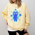 Yk2 Grunge Earthy Blue Cat With Stars Tomboy 90s Nostalgia Comfort Colors Sweatshirt Blue Spruce