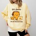 Go Away I'm Introverting Cozy Cat With Laptop And Coffee Comfort Colors Sweatshirt Butter