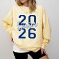 Senior 2026 Graduation Varsity Navy Blue On The Back Comfort Colors Sweatshirt Butter