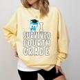 I Survived Fourth Grade Graduation Kids Owl Grad Comfort Colors Sweatshirt Butter
