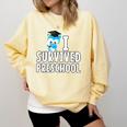 I Survived PreSchool Graduation Kids Owl Grad Shirt Comfort Colors Sweatshirt Butter