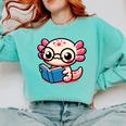 Adorable Book Lover Axolotl With Reading Glasses Cute Comfort Colors Sweatshirt Butter