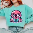 Adorable Book Lover Octopus With Reading Glasses Cute Comfort Colors Sweatshirt Butter