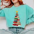 Book Christmas Tree Book Lover Teacher Librarian Comfort Colors Sweatshirt Butter
