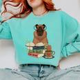 Capybara Glasses Reading Books Capybara Nerd Bookworm Comfort Colors Sweatshirt Butter