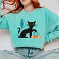 Cat Midcentury With Book And Coffee Atomic Age Mid Century Comfort Colors Sweatshirt Butter