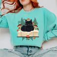 Cat On Open Book Mushrooms Ferns Dark Academia Comfort Colors Sweatshirt Butter