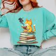 Cat Reading Books Comfort Colors Sweatshirt Butter
