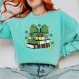 Coquette Bow Books St Patrick's Shamrock Bookworm Librarian Comfort Colors Sweatshirt Butter