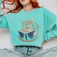 Cute Cat Reading Books With Tea Comfort Colors Sweatshirt Butter