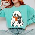 Cute Ghost Cat Reading Book Spooky Season Halloween Costume Comfort Colors Sweatshirt Butter
