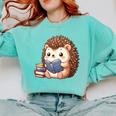 Cute Hedgehog Book Lover Readers Animal Reading Comfort Colors Sweatshirt Butter