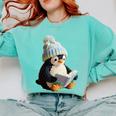 Cute Penguin Reading Book Faux-Crochet Print Comfort Colors Sweatshirt Butter
