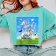 Frutiger Aero Aesthetic Tech Cherry Blossom Fishes Bubbles Raglan Baseball Tee Comfort Colors Sweatshirt Butter