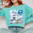 Frutiger Aero Aesthetic Tech Great Wave Of Kanagawa Fishes Raglan Baseball Tee Comfort Colors Sweatshirt Butter