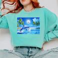 Frutiger Aero Dolphin Sunset Ocean With Palm Trees Y2k Comfort Colors Sweatshirt Butter