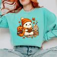 Halloween Ghost Reading Book Lovers Coffee Girl Women Comfort Colors Sweatshirt Butter Halloween Ghost Reading Book Lovers Coffee Girl Women Comfort Colors Sweatshirt Butter