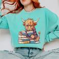 Highland Cow Reading Book Librarian Library Comfort Colors Sweatshirt Butter