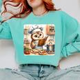 Owl Learning To Cook With Cookbook Chef Apron Stove Cooking Comfort Colors Sweatshirt Butter