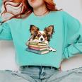 Papillon Books Reading Dog Breed Graphic For Men Women Kids Comfort Colors Sweatshirt Butter