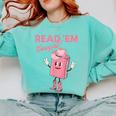 Read 'Em Western Cowgirl Retro Groovy Reading Books Comfort Colors Sweatshirt Butter