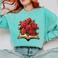 Red Roses Flowers Book Floral Comfort Colors Sweatshirt Butter