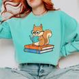 Squirrel Reading Book Glasses Bookworm Librarian Comfort Colors Sweatshirt Butter