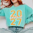 Class Of 2027 Graduation Varsity Orange On The Back Premium Tri-Blend Comfort Colors Sweatshirt Chalky Mint