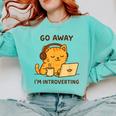 Go Away I'm Introverting Cozy Cat With Laptop And Coffee Comfort Colors Sweatshirt Chalky Mint